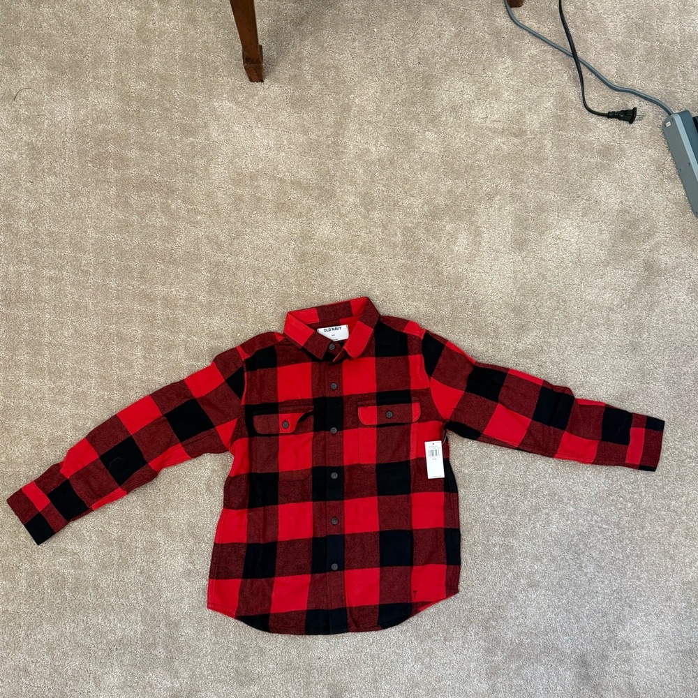 Old Navy Soft-Brushed Flannel Pocket Shirt for Boys SZ 8 NWT Buffalo Check
